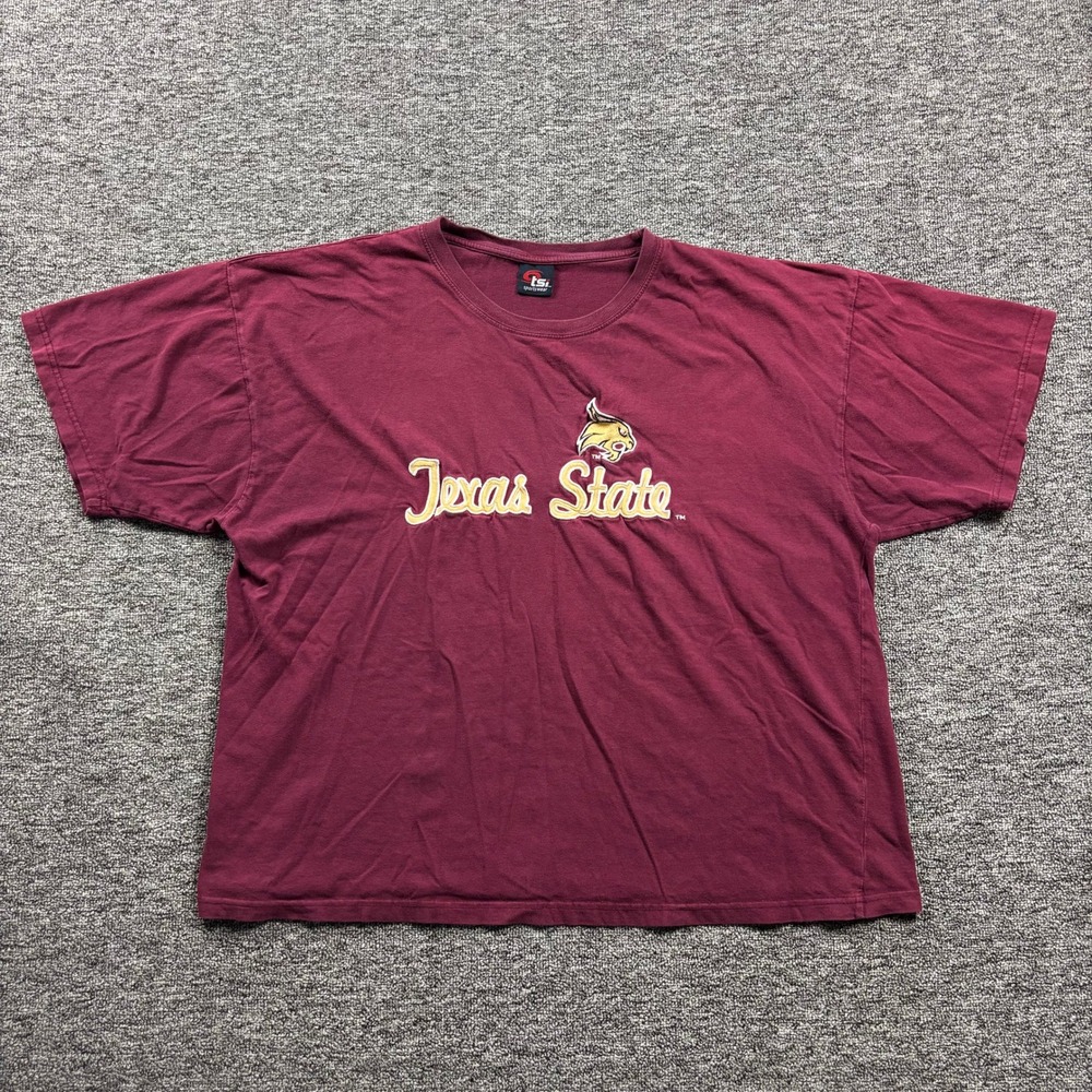 Y2K 2000s TSI Sportswear Texas State Bobcats Collegiate T-Shirt Maroon Size XL